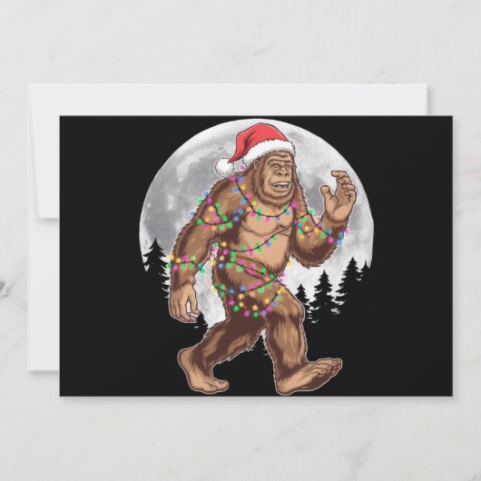 Bigfoot Kerstman Kerstboom Lichtjes Kerstmis Sasqu Feestdagenkaart (Voorkant)