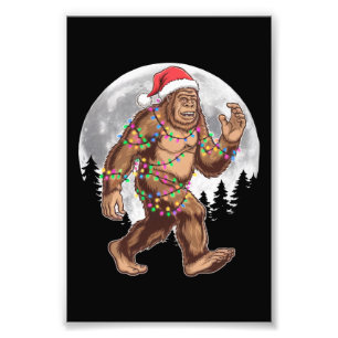 Bigfoot Kerstman Kerstboom Lichtjes Xmas Sasquatch Foto Afdruk