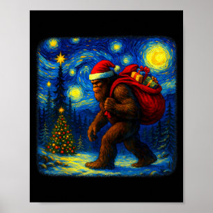 Bigfoot Kerstman Kerstmis Sterrennacht Sasquatch B Poster