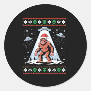 Bigfoot Kerstman Ufo Alien Grappige Lelijke Kerst  Ronde Sticker