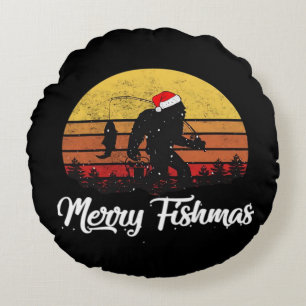 Bigfoot Kerstmis Sinterklaas Hoed Prettig Fishmas Rond Kussen