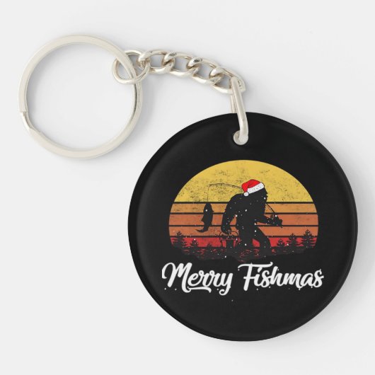 Bigfoot Kerstmis Sinterklaas Hoed Prettig Fishmas Sleutelhanger (Voorkant)