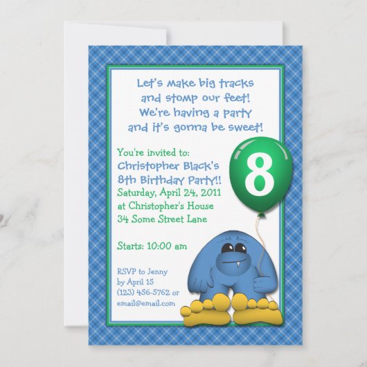 Bigfoot Kids Birthday Party Invitation Kaart (Voorkant)