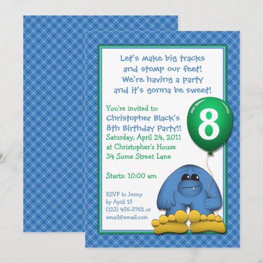 Bigfoot Kids Birthday Party Invitation Kaart (Voorkant / Achterkant)