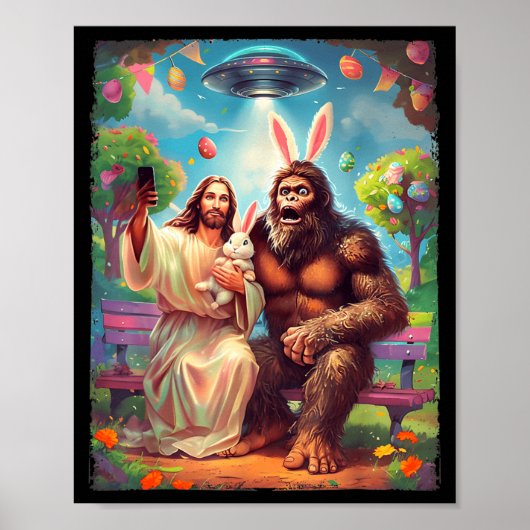 Bigfoot konijn grappig paasjesus sasquatch selfie poster (Voorkant)