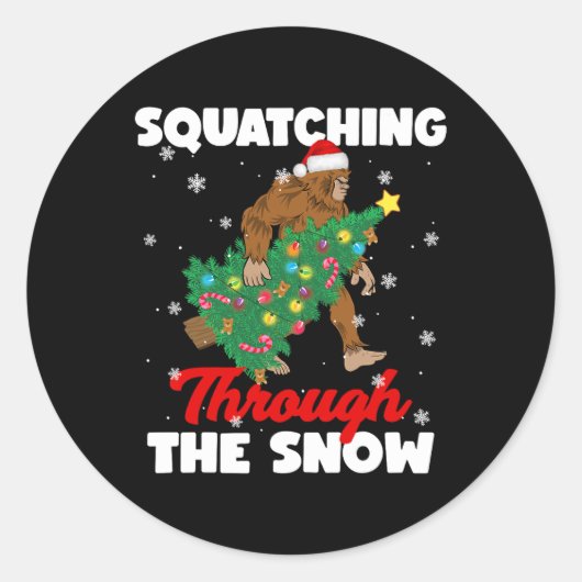 Bigfoot kraken door de sneeuw sasquatch chri ronde sticker (Voorkant)
