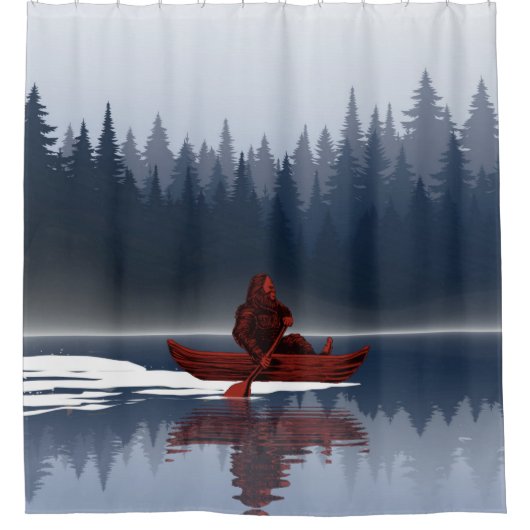Bigfoot Lake Canoe Wilderness Pine Forest Camp Douchegordijn (Voorkant)