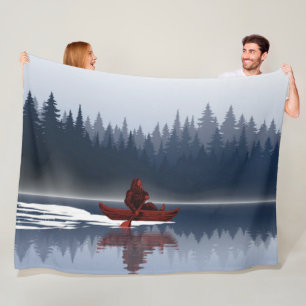 Bigfoot Lake Canoe Wilderness Pine Forest Fleece Deken