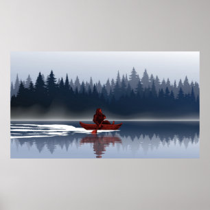 Bigfoot Lake Canoe Wilderness Pine Forest Poster