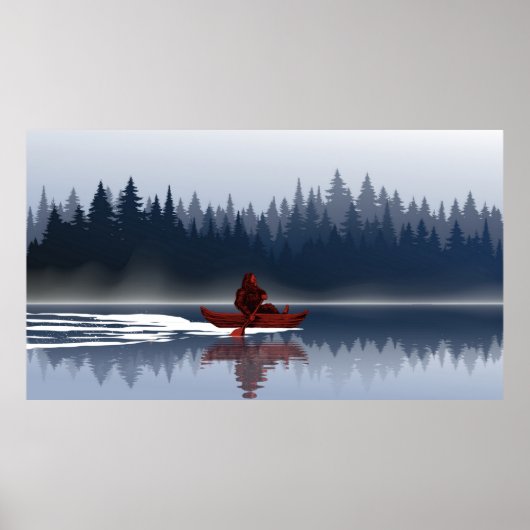 Bigfoot Lake Canoe Wilderness Pine Forest Poster (Voorkant)