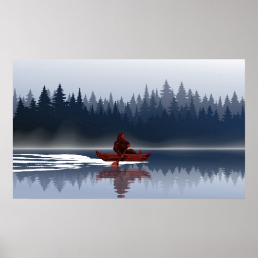Bigfoot Lake Canoe Wilderness Pine Forest Poster (Voorkant)