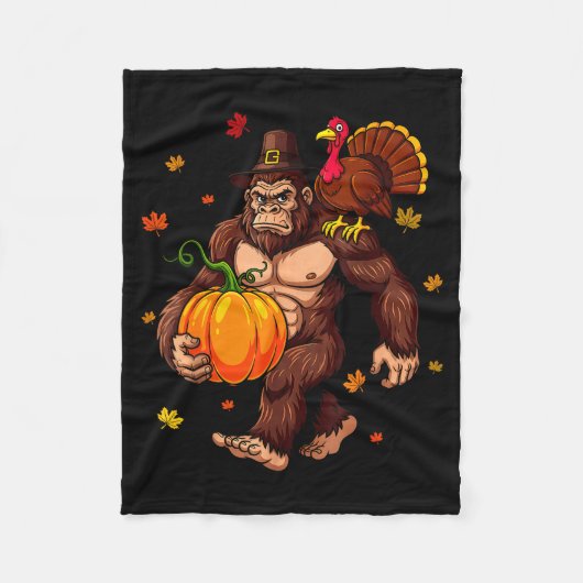 Bigfoot Lgrim Turkey Pumpkin Thanksgiving Day Boys Fleece Deken (Voorkant)