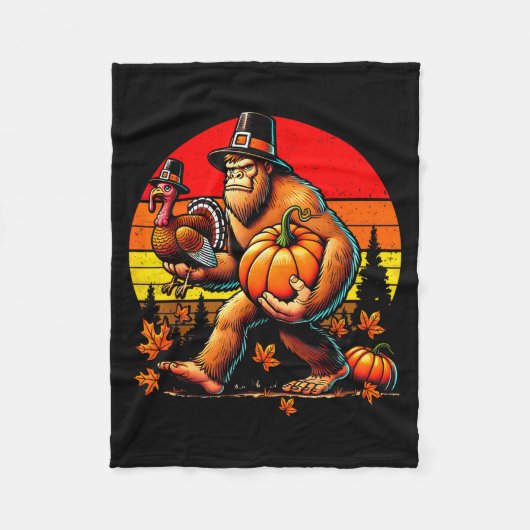 Bigfoot Lgrim Turkey Pumpkin Thanksgiving Day Boys Fleece Deken (Voorkant)