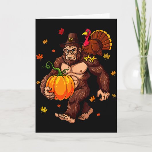 Bigfoot Lgrim Turkey Pumpkin Thanksgiving Day Boys Kaart (Voorkant)