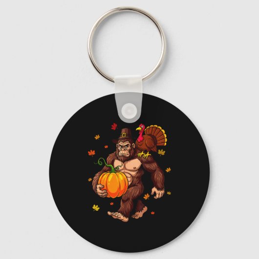 Bigfoot Lgrim Turkey Pumpkin Thanksgiving Day Boys Sleutelhanger (Voorkant)
