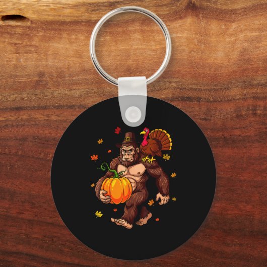 Bigfoot Lgrim Turkey Pumpkin Thanksgiving Day Boys Sleutelhanger (Voorkant)