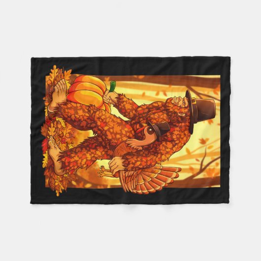 Bigfoot Lgrim Turkey Pumpkin Thanksgiving Day Funn Fleece Deken (Voorkant (Horizontaal))