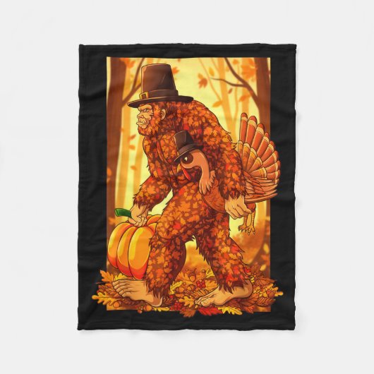 Bigfoot Lgrim Turkey Pumpkin Thanksgiving Day Funn Fleece Deken (Voorkant)