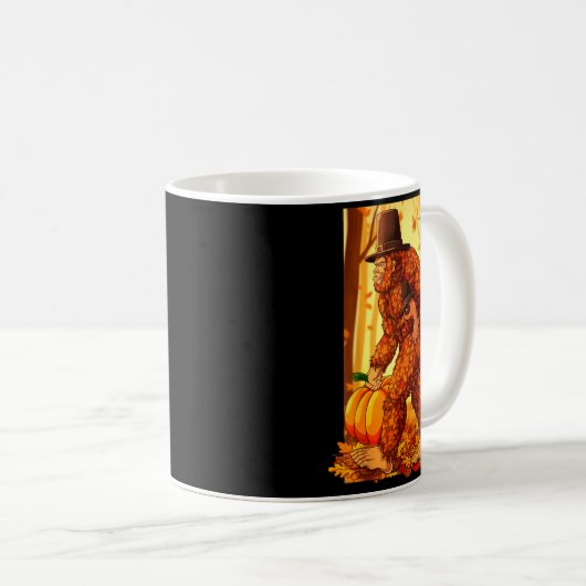 Bigfoot Lgrim Turkey Pumpkin Thanksgiving Day Funn Koffiemok (Voorkant rechts)