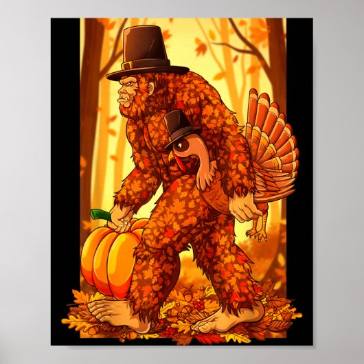 Bigfoot Lgrim Turkey Pumpkin Thanksgiving Day Funn Poster (Voorkant)