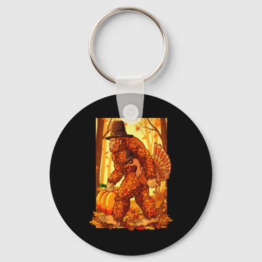Bigfoot Lgrim Turkey Pumpkin Thanksgiving Day Funn Sleutelhanger (Voorkant)