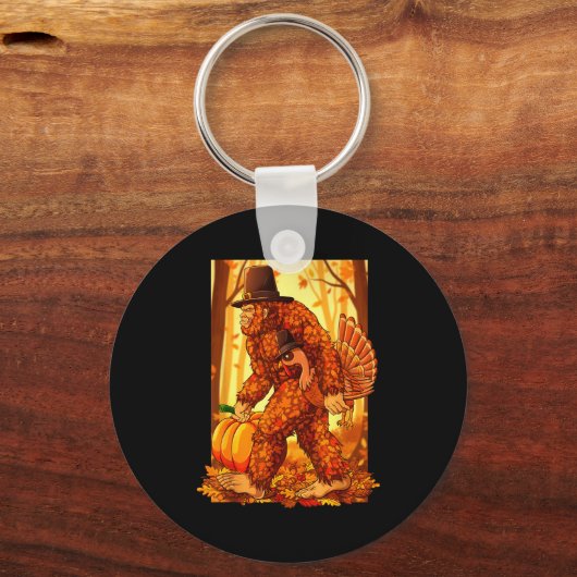 Bigfoot Lgrim Turkey Pumpkin Thanksgiving Day Funn Sleutelhanger (Voorkant)