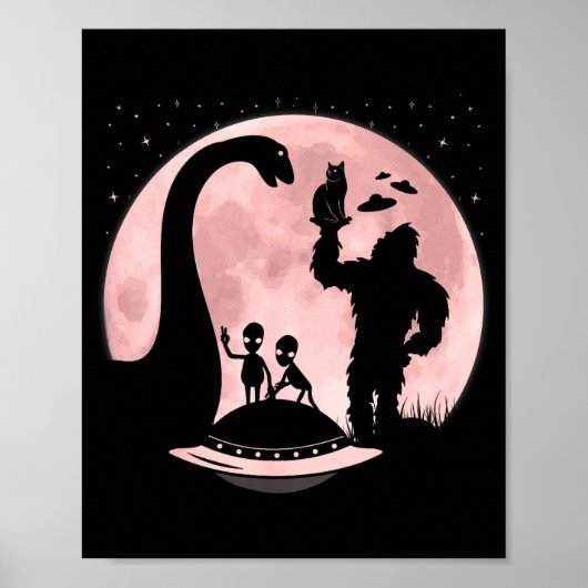 Bigfoot Loch Ness Monster Sasquatch Cat Ufo Funny  Poster (Voorkant)