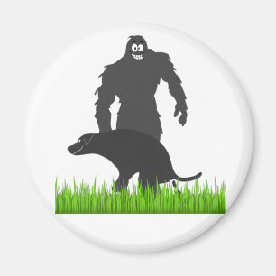 Bigfoot loopt met zijn hond magneet