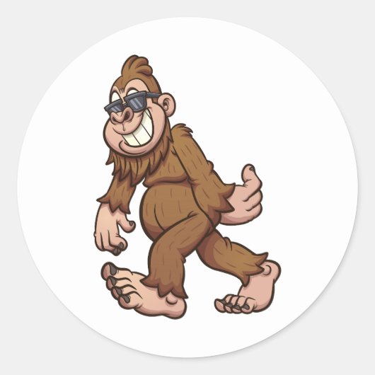 Bigfoot lopen en het dragen van een zonnebril ronde sticker (Voorkant)