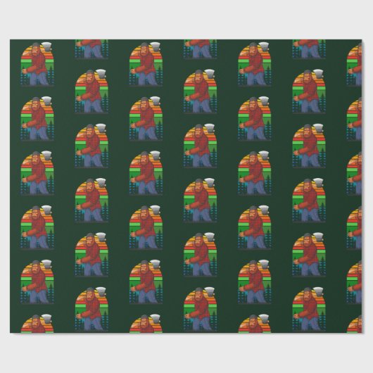 Bigfoot Lumberjack met AX Sasquatch Forester Fun Cadeaupapier (Vlak)