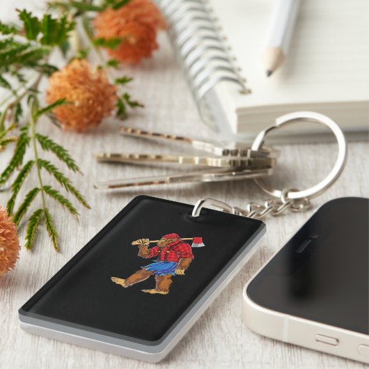 Bigfoot Lumberjack T shirt Sasquatch Carpenter Man Sleutelhanger (Voorkant Rechts)