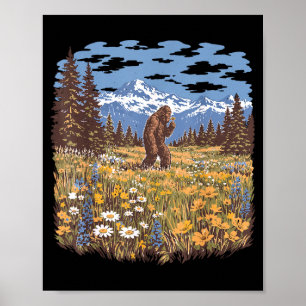 Bigfoot madeliefje bloem vintage sasquatch bos poster