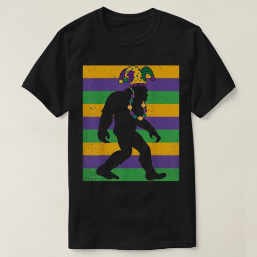 Bigfoot Mardi Gras Beads Funny Sasquatch Yeti Mann T-shirt (Design voorkant)