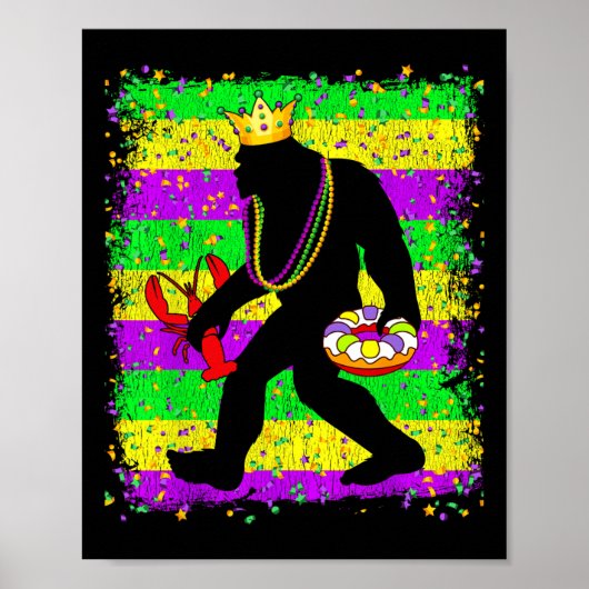 Bigfoot Mardi Gras Sasquatch Grappige Mannen Kinde Poster (Voorkant)