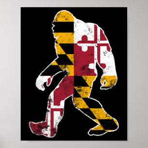 Bigfoot Maryland Flag State Sasquatch Mannen Vrouw Poster