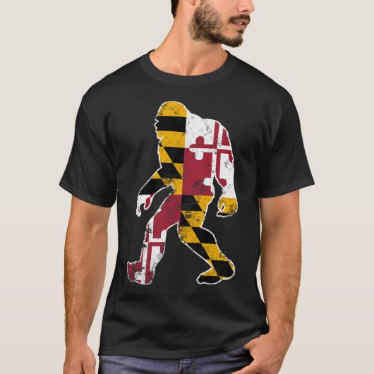 Bigfoot Maryland Flag State Sasquatch Mannen Vrouw T-shirt (Voorkant)