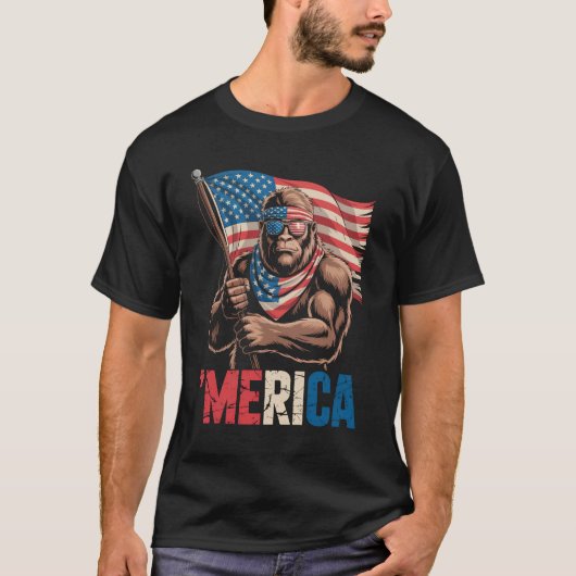 Bigfoot Merica American Flag Sasquatch Lover USA T-shirt (Voorkant)