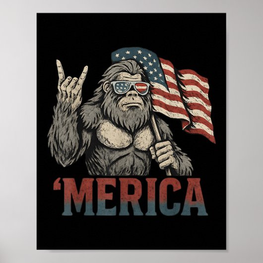 Bigfoot Merica Rock Amerikaanse Vlag Patriottisch Poster (Voorkant)