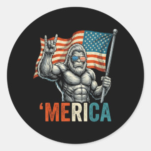 Bigfoot Merica Rock Amerikaanse Vlag Patriottisch Ronde Sticker