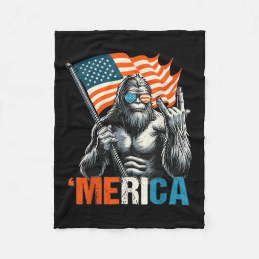Bigfoot Merica Rock Amerikaanse vlag Patriottische Fleece Deken (Voorkant)