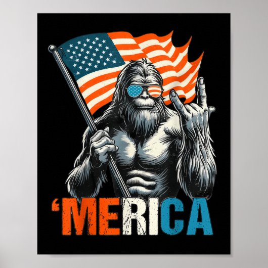 Bigfoot Merica Rock Amerikaanse vlag Patriottische Poster (Voorkant)