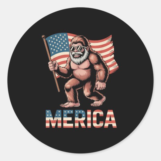 Bigfoot Merica Rock Amerikaanse vlag Patriottische Ronde Sticker (Voorkant)