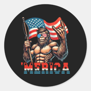 Bigfoot Merica Rock Amerikaanse vlag Patriottische Ronde Sticker