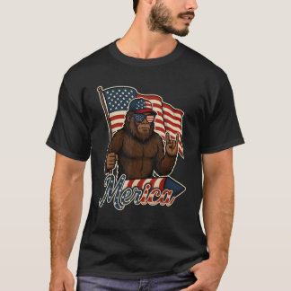 Bigfoot Merica Rock Patriottische Amerikaanse Vlag T-shirt