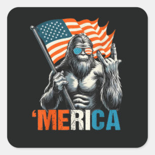 Bigfoot Merica Rots Amerikaanse Vlag Vierkante Sticker