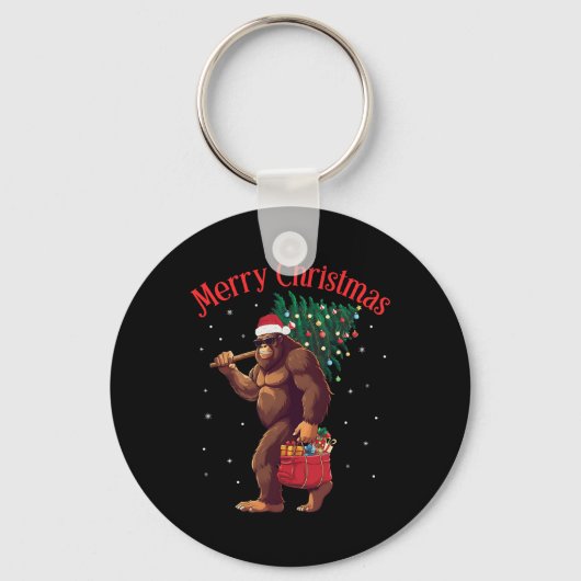 Bigfoot Merry Christmas Tree Lights Sasquatch Xmas Sleutelhanger (Voorkant)