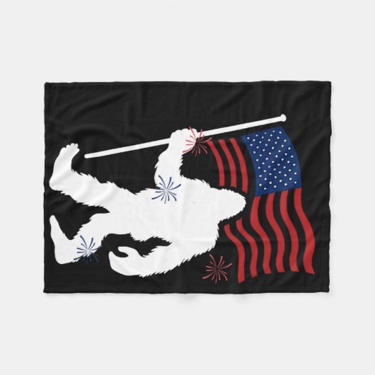 Bigfoot met Amerikaanse vlag Funny 4th of July voo Fleece Deken (Voorkant (Horizontaal))