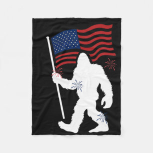 Bigfoot met Amerikaanse vlag Funny 4th of July voo Fleece Deken