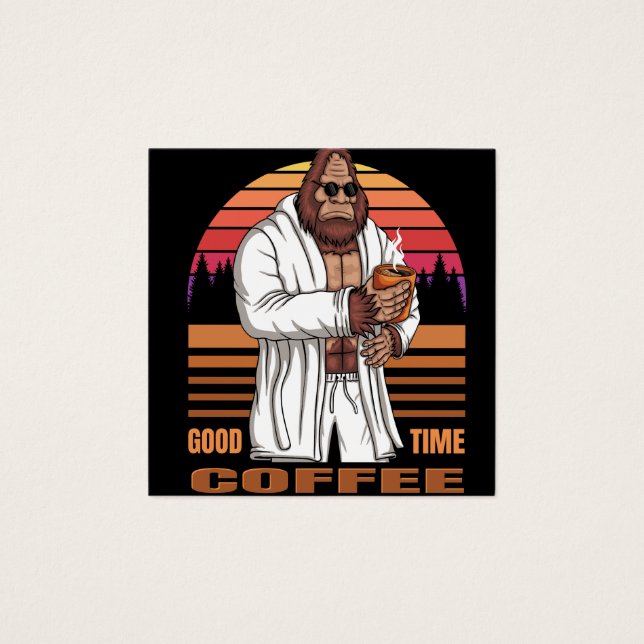 Bigfoot met badjas en ontspannende drink Cof Vierkante Visitekaartjes (Voorkant)