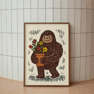 Bigfoot Met Bloemen Mooie Muur Kunst Poster Print